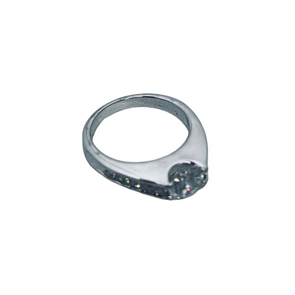 Silver Tone With Clear Glass Rhinestone Statement Ring (R365) - Picture 4 of 6